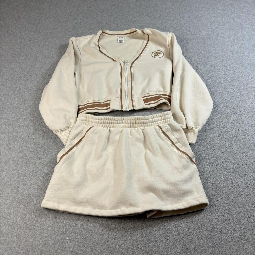 Victorias Secret PINK Jacket Skort Set Women Medium Beige Fleece Sports Academia